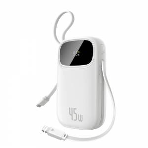 Baseus Power Bank EnerFill FC31 Qpow 3 (E0028C01) USB-C/Lightning kábelekkel, 10000mAh, 45W, Digitális Kijelző - Hold Fehér