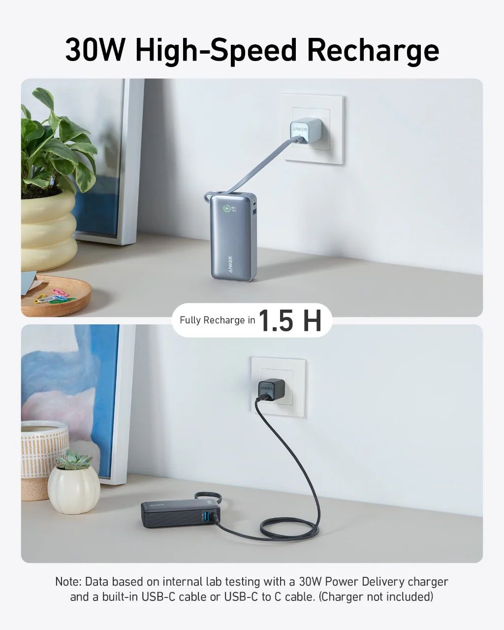 Powerbank Anker Nano, 10000mAh, 30W, QC + PD, Fekete A1259G11-1