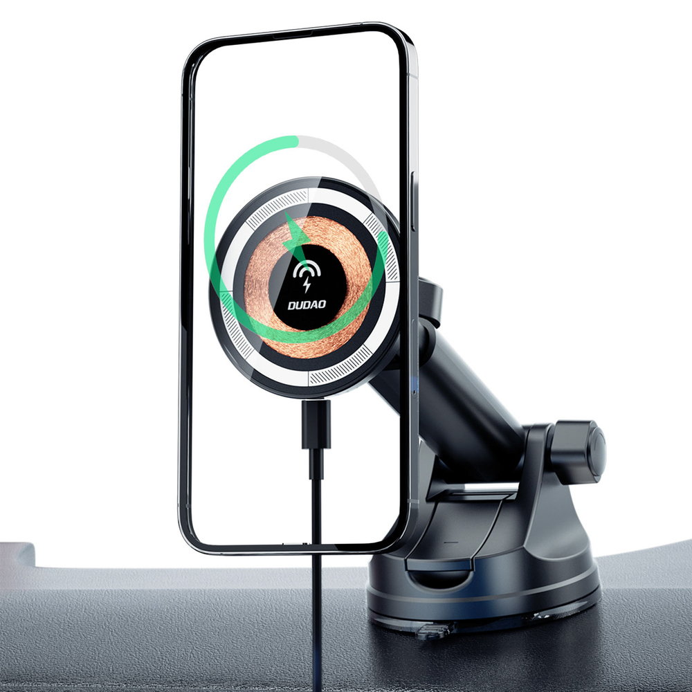 Dudao F12MAX+ autós tartó 15W vezeték nélküli töltővel, Magsafe kompatibilis - Fekete-6