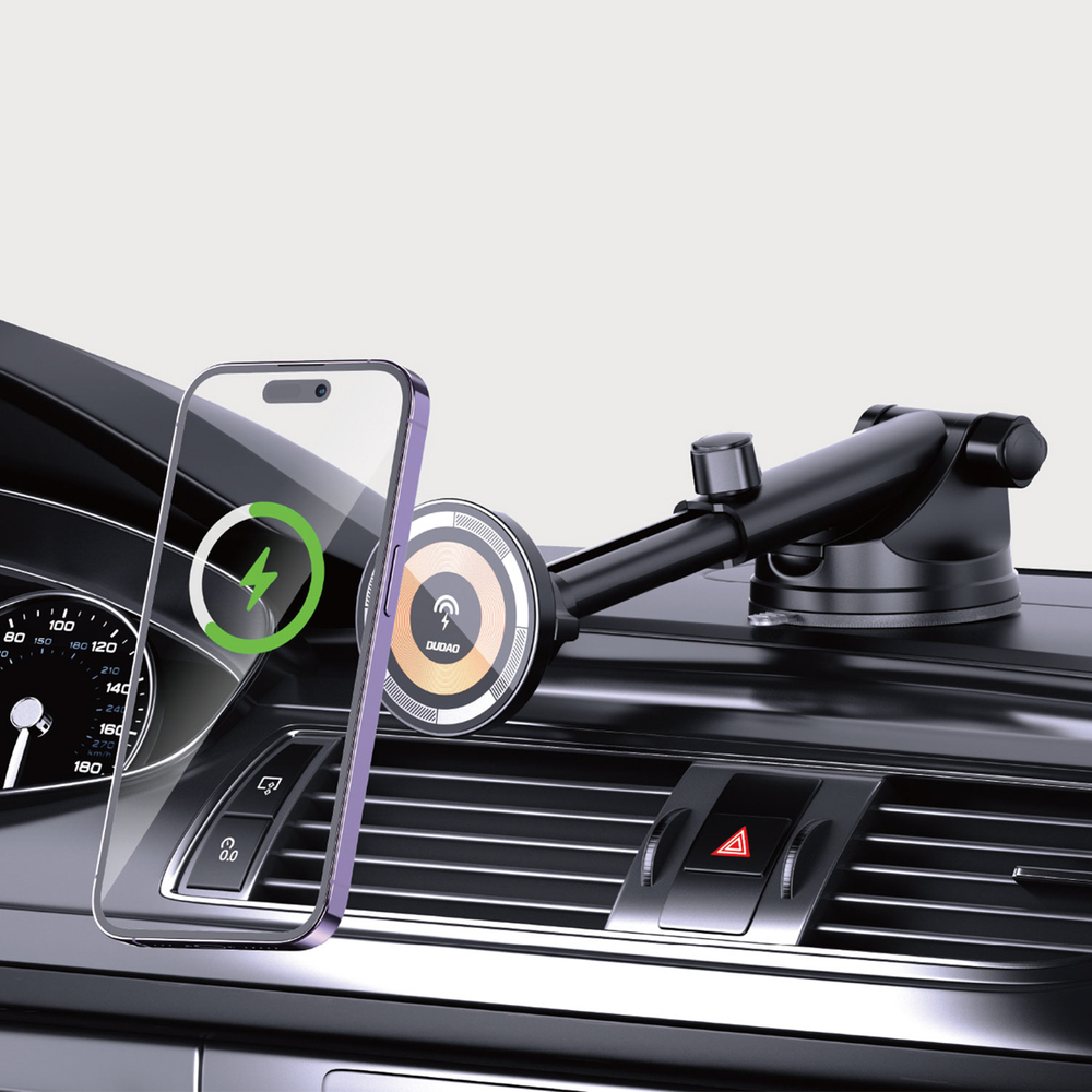 Dudao F12MAX+ autós tartó 15W vezeték nélküli töltővel, Magsafe kompatibilis - Fekete-2