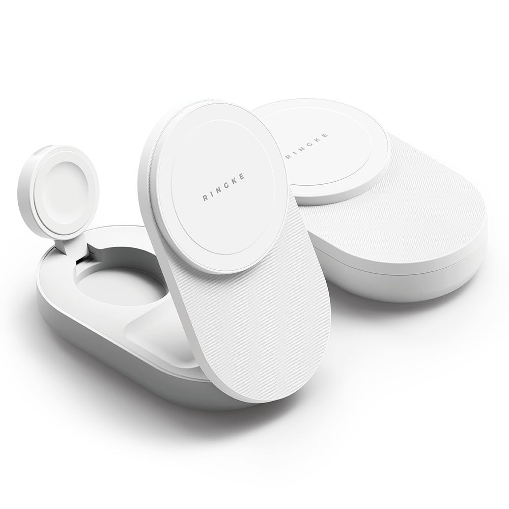 Ringke Qi2.2 25w 3 az 1-ben mágneses Magsafe vezeték nélküli összecsukható töltő Fehér-1