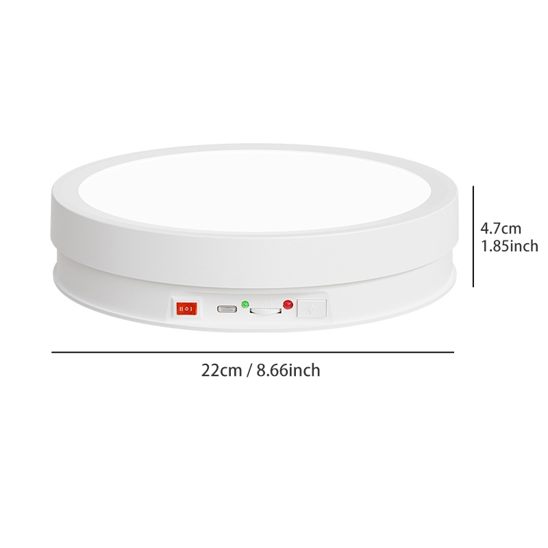 22 cm színes LED világítású, termék forgató állvány távirányítóval (fehér)-5