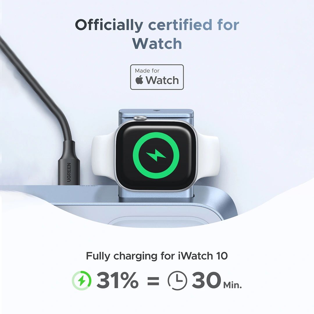 UGREEN W711 3in1 vezeték nélküli töltőállomás, 25W, 1.67A, kék-5