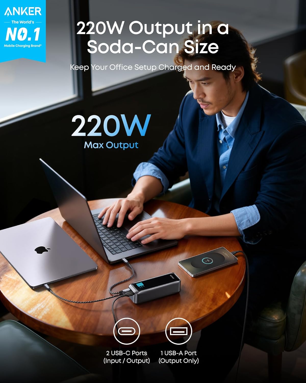 Powerbank Anker Prime, 20100mAh, 220W, QC + PD, Fekete A110BH11-3