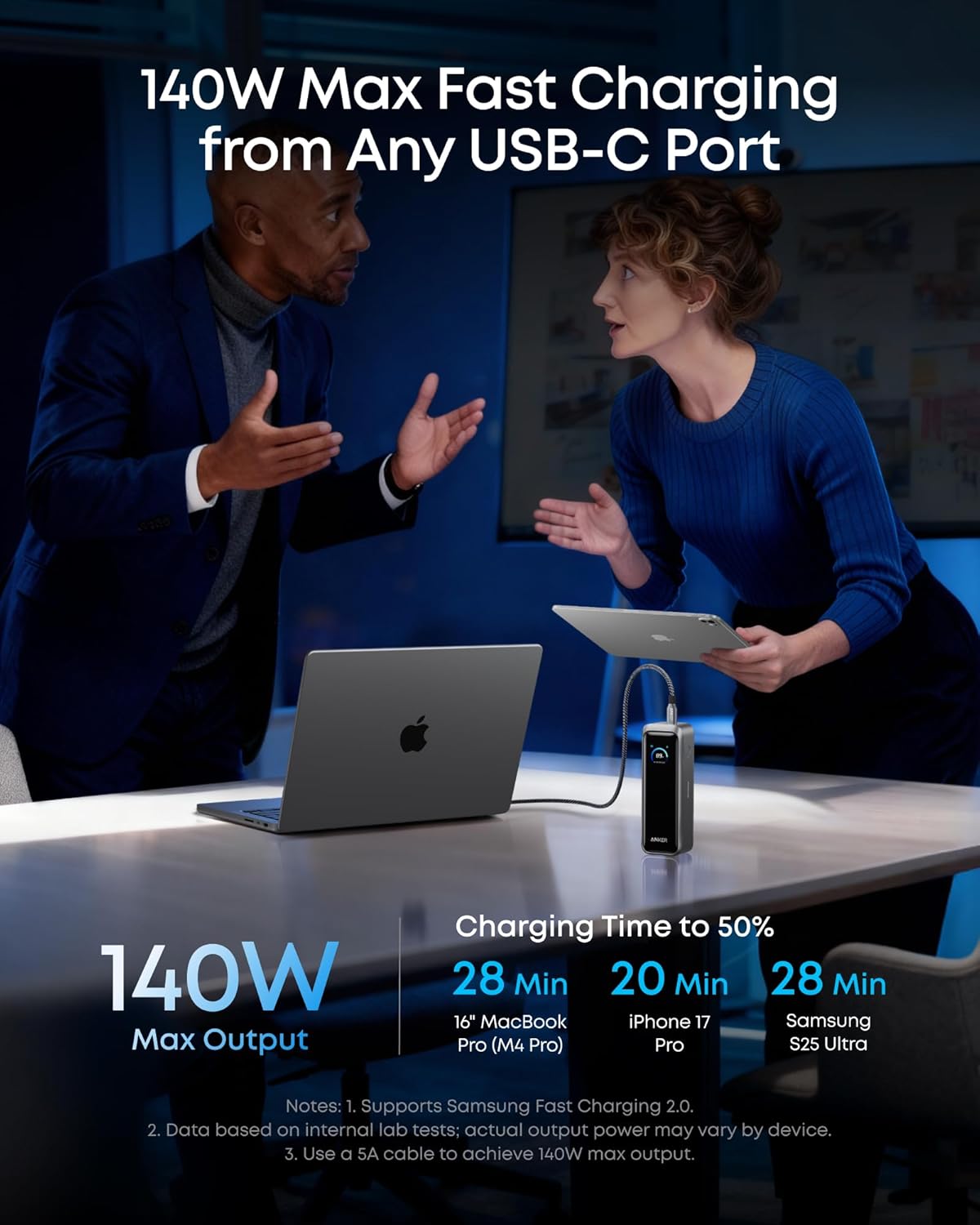 Powerbank Anker Prime, 20100mAh, 220W, QC + PD, Fekete A110BH11-2
