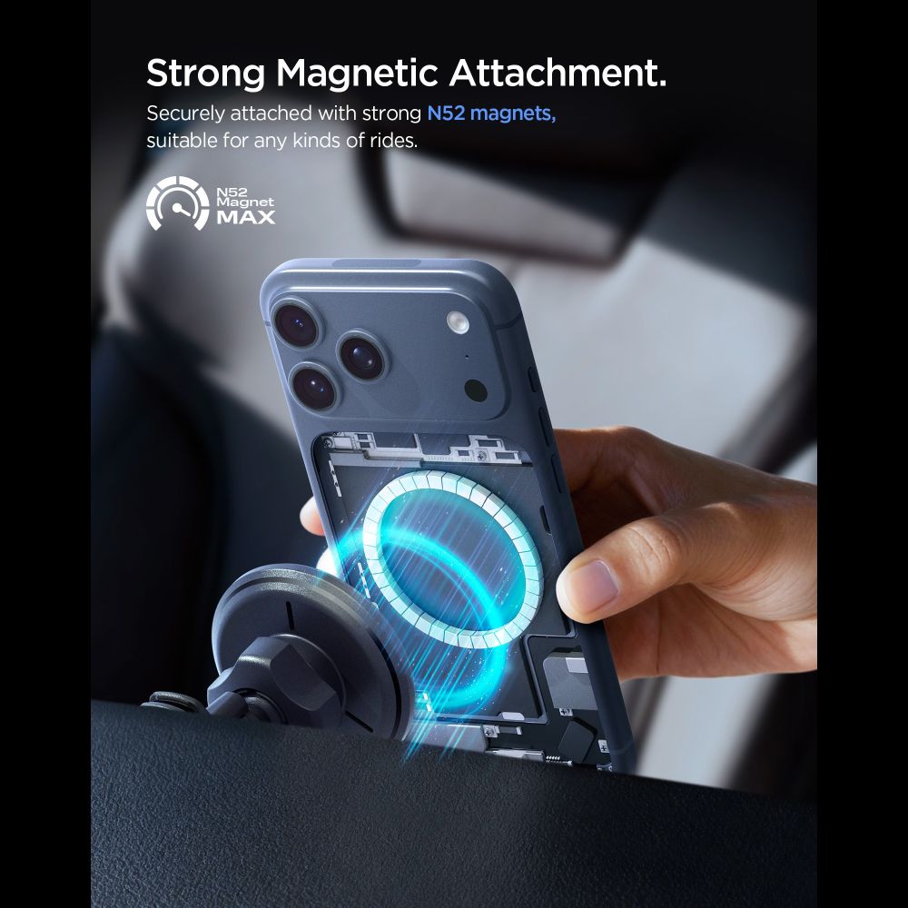SPIGEN EV15MAQ ESSENTIAL MAGNETIKUS MAGSAFE AUTÓS TELEFONTARTÓ VEZETÉK NÉLKÜLI TÖLTŐ 15W Qi2 FEKETE-2