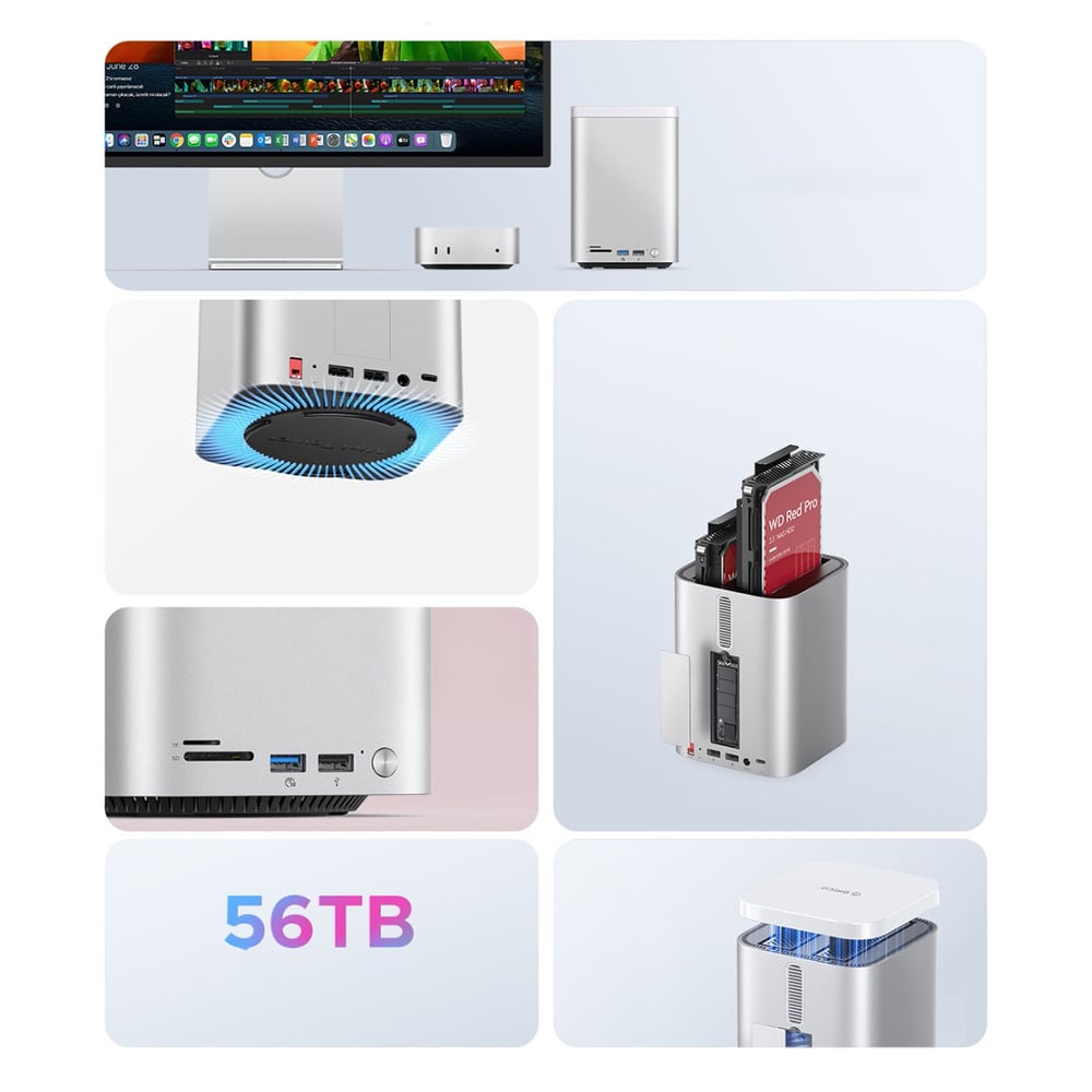 Orico MiniTower Dokkolóállomás Merevlemeztálcákkal akár 56TB-ig - Ezüst-1