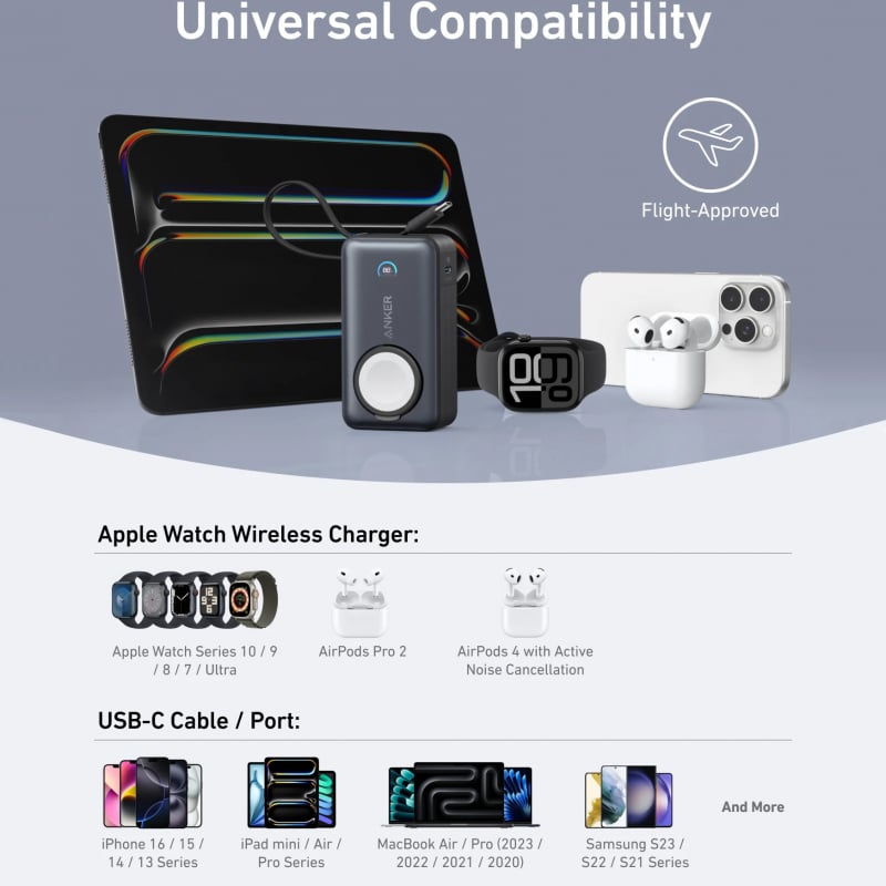 Anker MagGo powerbank, 10000mAh, 35W, PD + QI, fekete A1657H11-1