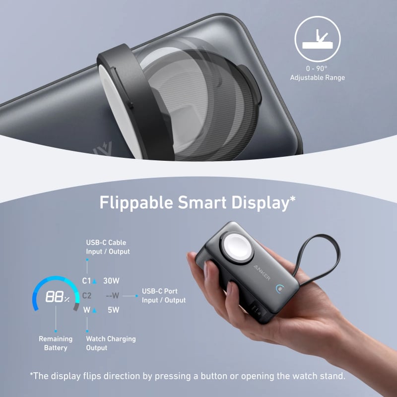 Anker MagGo powerbank, 10000mAh, 35W, PD + QI, fekete A1657H11-2