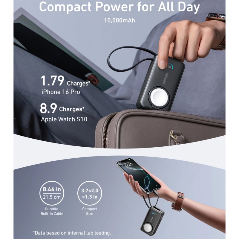 Anker MagGo powerbank, 10000mAh, 35W, PD + QI, fekete A1657H11-3