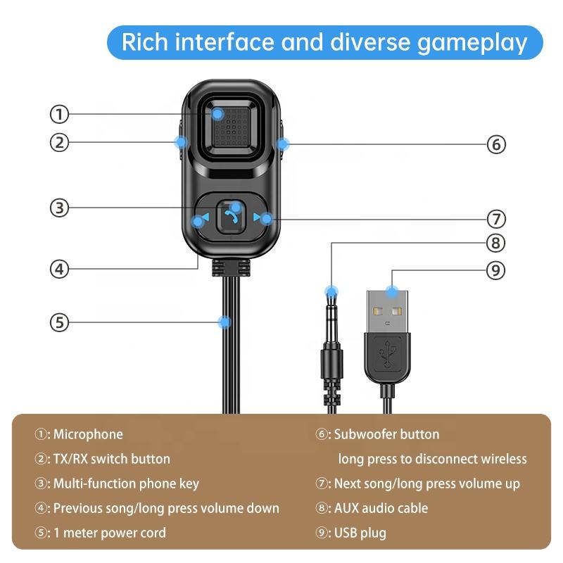 HIGI C5 Bluetooth 5.0 vezeték nélküli audió adapter, autós kihangosító és zenelejátszó funkcióval-13