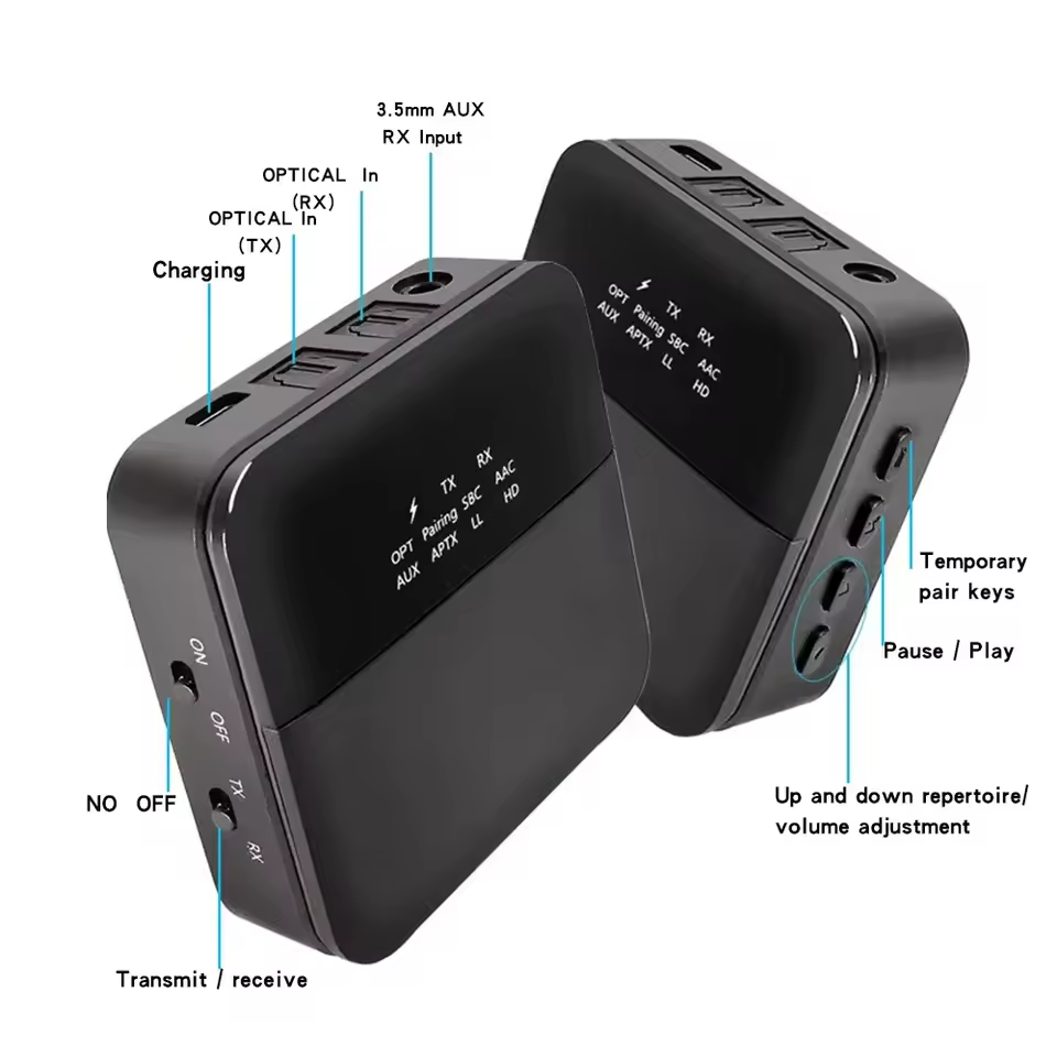 B20 Bluetooth 5.0 vezeték nélküli audió adapter CSR8675 chippel, alacsony késleltetéssel, TV, PC és hifi rendszerekhez-1