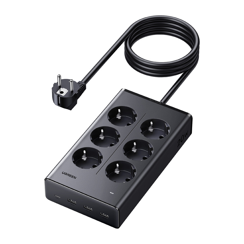 UGREEN S622 elosztó, 20W, 6xAC, 3xUSB, USB-C, 1,5m kábel-0