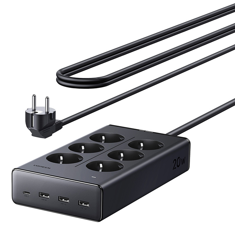 UGREEN S622 elosztó, 20W, 6xAC, 3xUSB, USB-C, 1,5m kábel-2