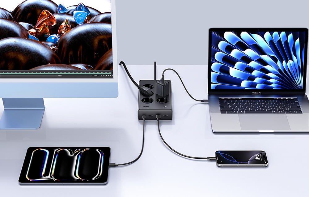 UGREEN S622 elosztó, 20W, 6xAC, 3xUSB, USB-C, 1,5m kábel-5