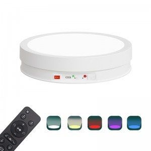 22 cm színes LED világítású, termék forgató állvány távirányítóval (fehér)