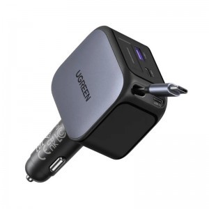 UGREEN EC604 (55910B) Nexode autós töltő, 145W, 3A, 1 x USB-A - 2 x USB-C, USB-C kábellel, fekete