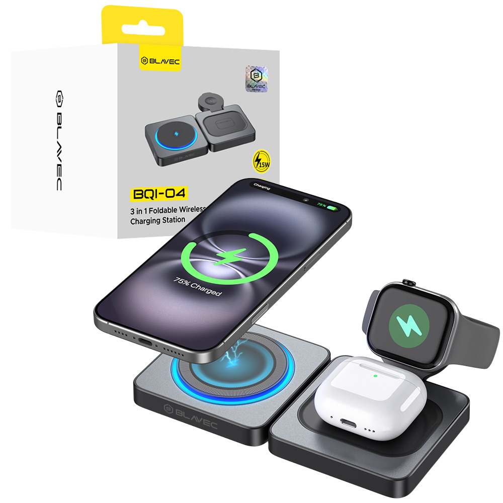  Blavec BQI-04 Qi 15W Magsafe töltőállomás 3in1 UniCharge (BQI04-QIMB) fekete-0
