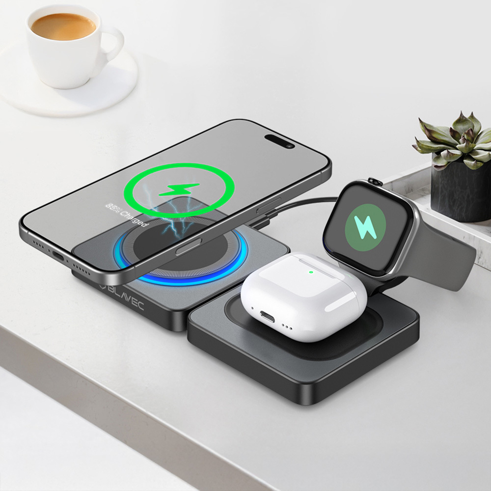  Blavec BQI-04 Qi 15W Magsafe töltőállomás 3in1 UniCharge (BQI04-QIMB) fekete-4