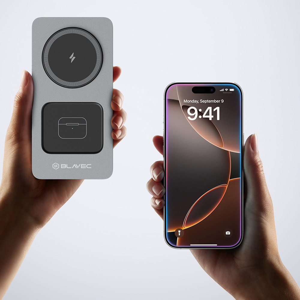 Blavec Indukciós töltő BQI-05 Qi 15W mágneses Magsafe 3 az 1-ben UniCharge (BQI05-QIMS) ezüst-2