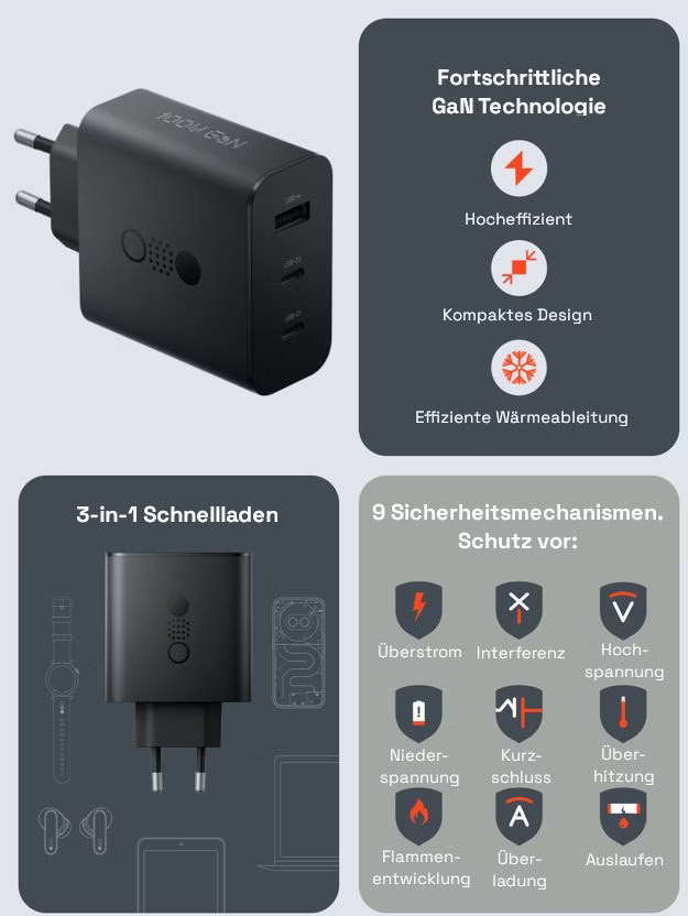 Hálózati USB-C töltő adapter CMF by Nothing Power, 100W, 5A, 1 x USB-A - 2 x USB-C, Fekete-2