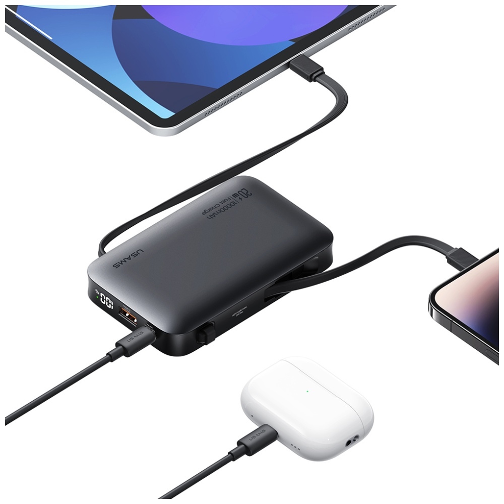 Powerbank USAMS XR sorozat CD228 10000mAh 20W + USB-C/Lightning kábel fekete-4