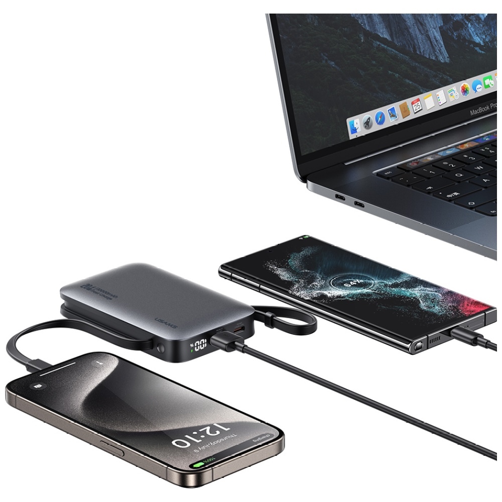 Powerbank USAMS XR sorozat CD228 10000mAh 20W + USB-C/Lightning kábel fekete-3