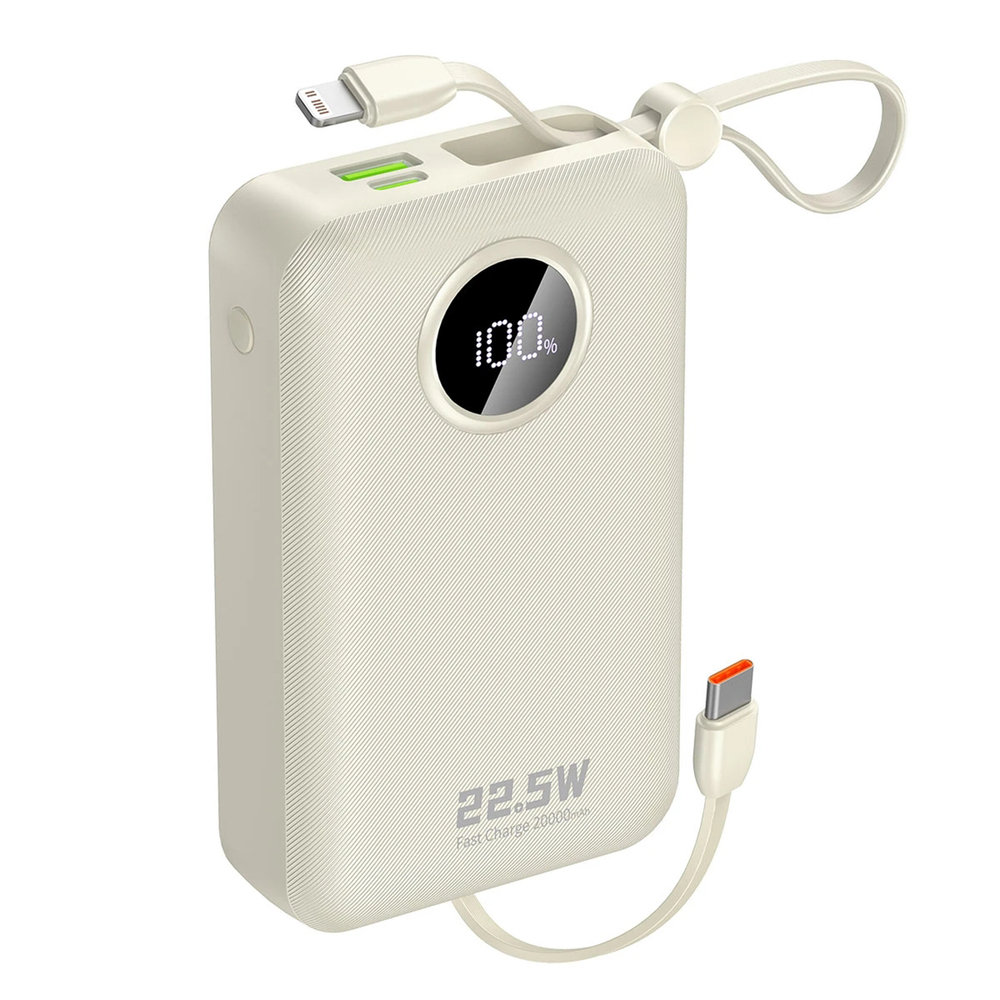 Dudao K14+ 22,5W 20000 mAh beépített type-C és lightning kábeles powerbank fehér-0