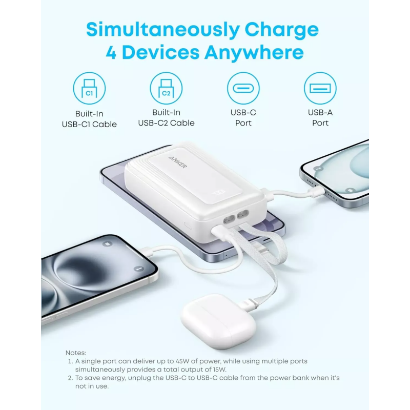 Powerbank Anker Zolo, 20000mAh, 45W, QC + PD, Fekete A1681H12-4