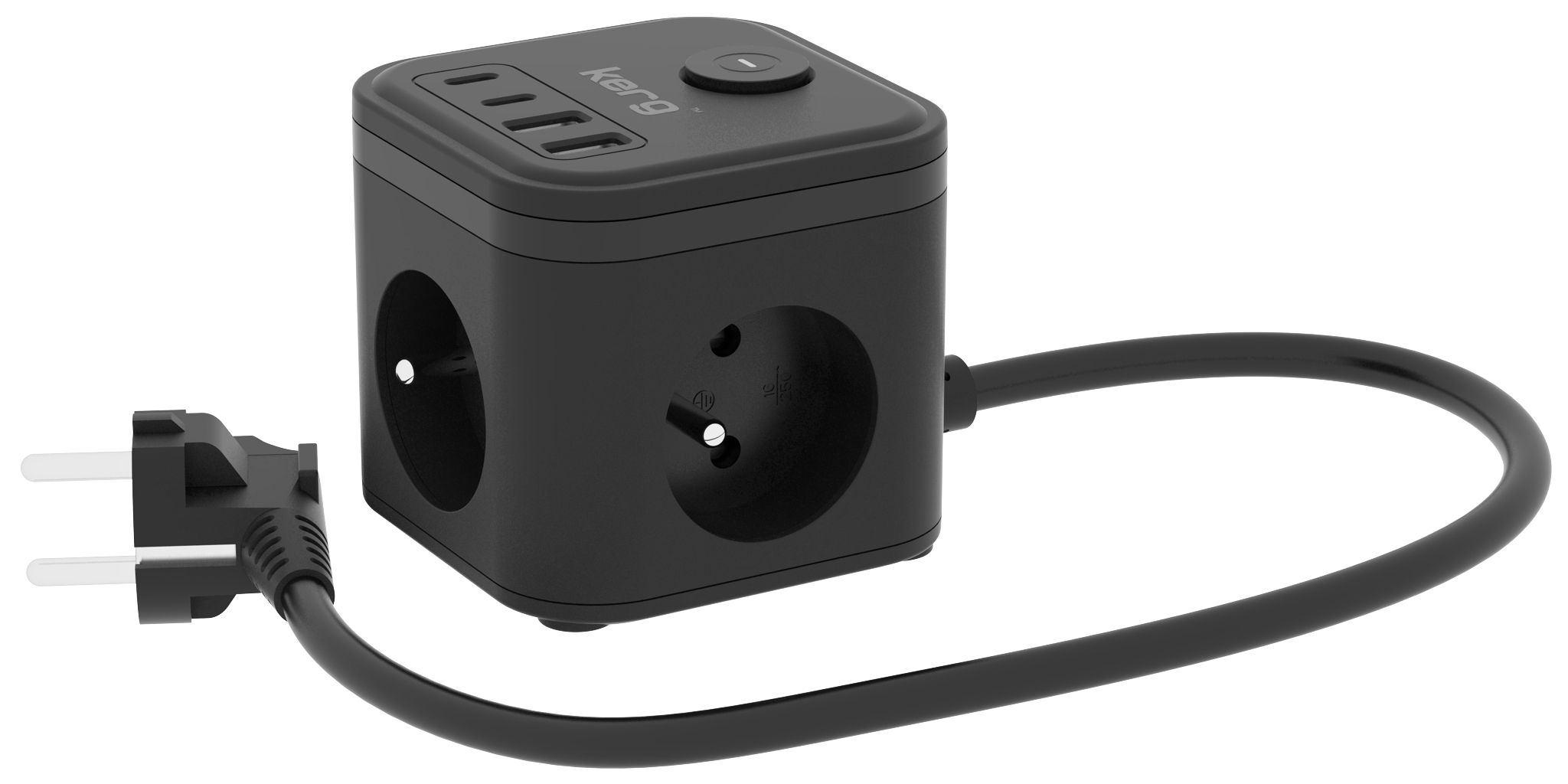 KERG Smart 2-aljzatú elosztó USB-A + USB-C töltővel és LED fénnyel fekete-1