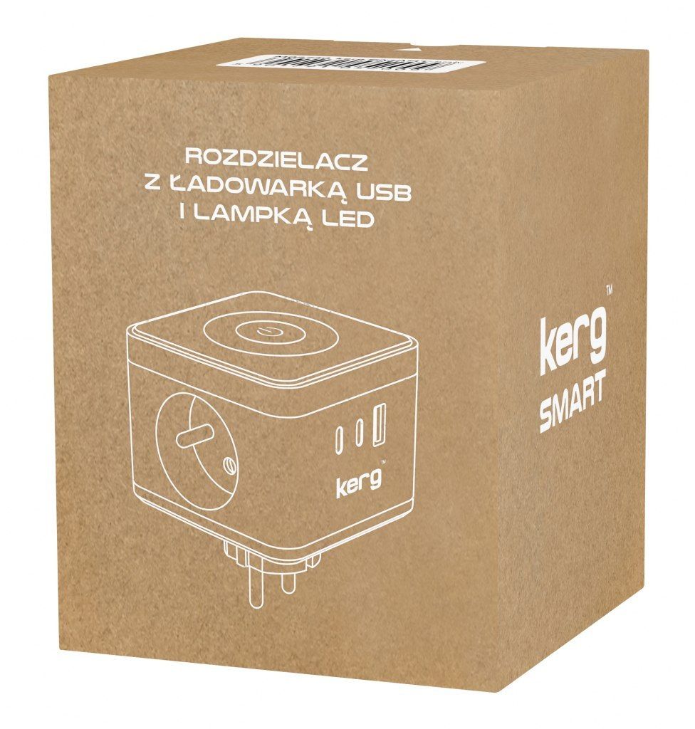 KERG Smart 2-csatlakozós elosztó kocka + USB-A + USB-C töltő + LED lámpa 16A/250V~ fehér-2