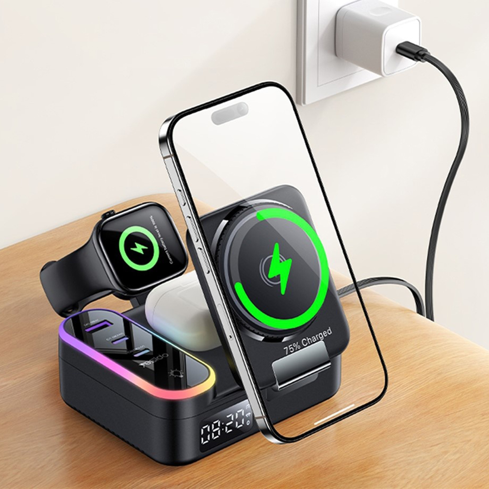 Yesido - Vezeték nélküli Töltőállomás (DS38) - 8 az 1-ben, MagSafe, Gyors Töltés, Qi2, iPhone-hoz, AirPods-hoz, Apple Watch-hoz, 65W - Fekete-3