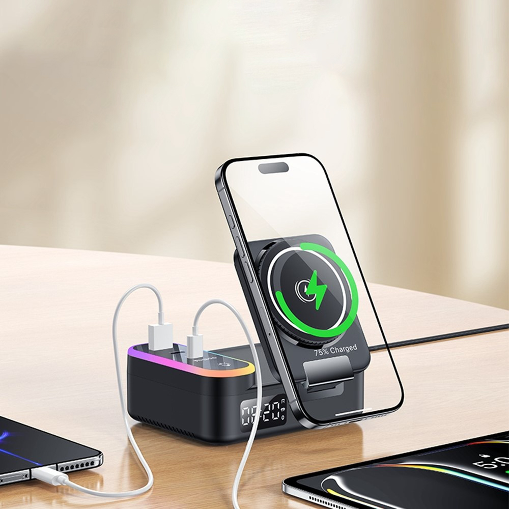 Yesido - Vezeték nélküli Töltőállomás (DS38) - 8 az 1-ben, MagSafe, Gyors Töltés, Qi2, iPhone-hoz, AirPods-hoz, Apple Watch-hoz, 65W - Fekete-4