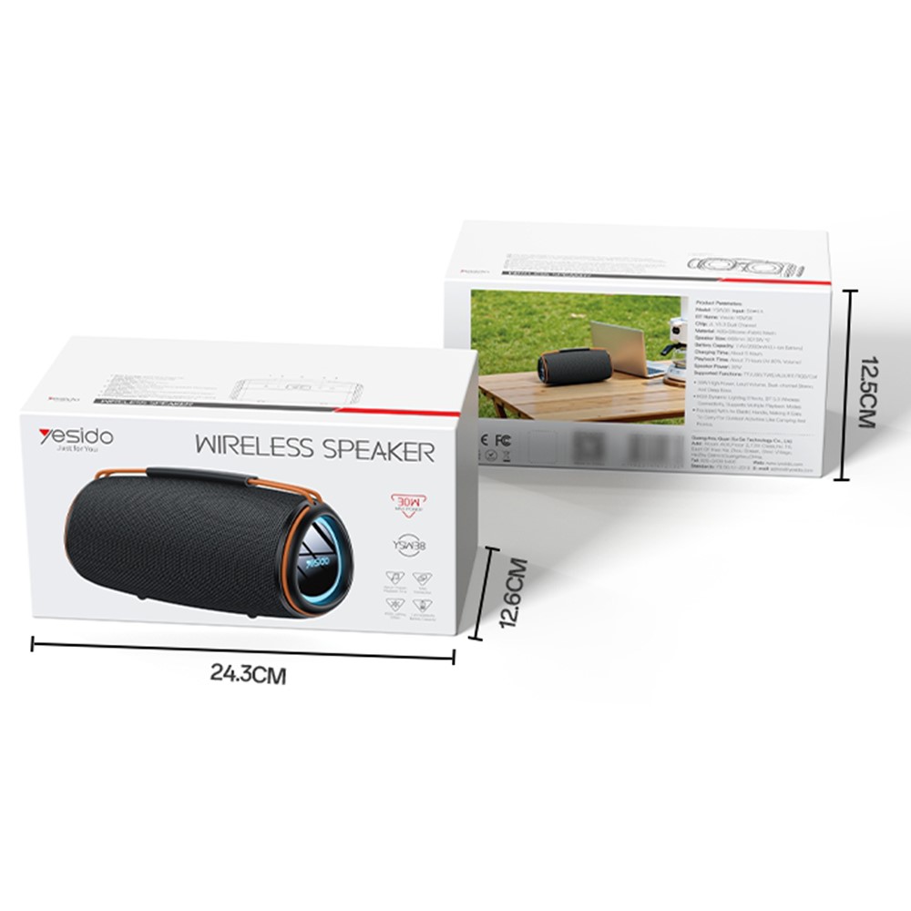 Yesido - Vezeték nélküli Hangszóró (YSW38) - Bluetooth 5.3, RGB Világítás, TWS, TF Kártya, USB, AUX, 2000mAh, 30W - Fekete-6