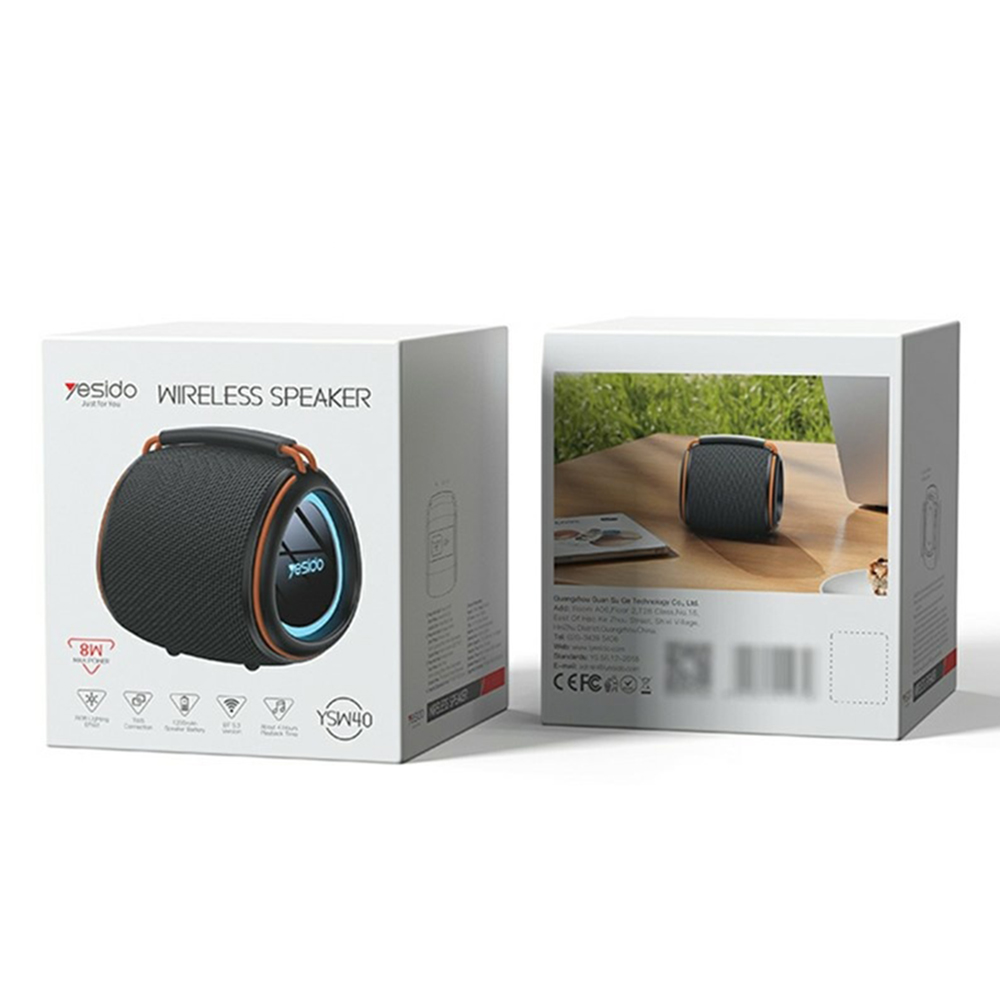 Yesido - Vezeték nélküli Hangszóró (YSW40) - Bluetooth 5.3, Világítás, Type-C, TF Kártya, USB, 1200mAh, 8W - Fekete-6