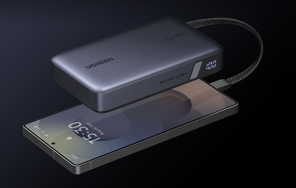 Ugreen PB550 Powerbank 20000mAh USB + USB-C, 67W, beépített kábel (szürke)-4