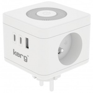 KERG Smart 2-csatlakozós elosztó kocka + USB-A + USB-C töltő + LED lámpa 16A/250V~ fehér