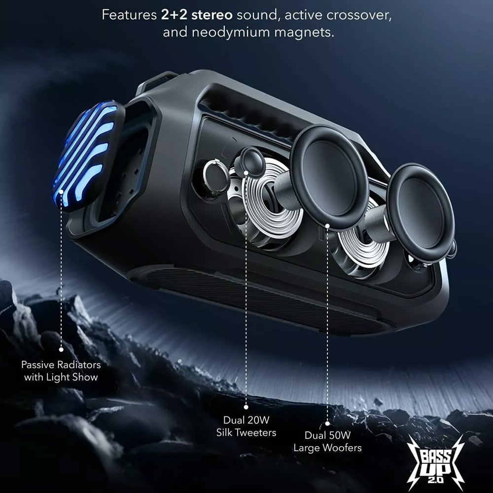 Anker - Vezeték nélküli hangszóró SoundCore Boom 2 Plus (A3134011) - Bluetooth 5.3, 140W, BassUp 2.0, Power Bank, IPX7, RGB - Fekete-5