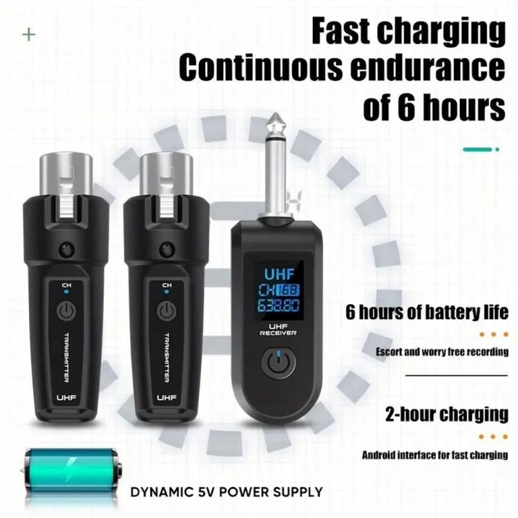 K1 Kézi mikrofon vezeték nélküli átalakító, 2 Adó XLR + 1 Vevő 6.35 JACK-1