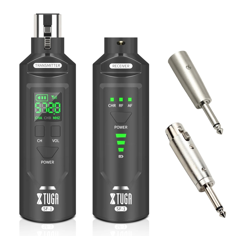 Vezeték nélküli XLR Adó + Vevő UHF  - mikrofonhoz / gitárhoz fekete (XTUGA SF-1 )-0