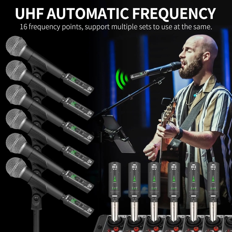 Vezeték nélküli XLR Adó + Vevő UHF  - mikrofonhoz / gitárhoz fekete (XTUGA SF-1 )-3