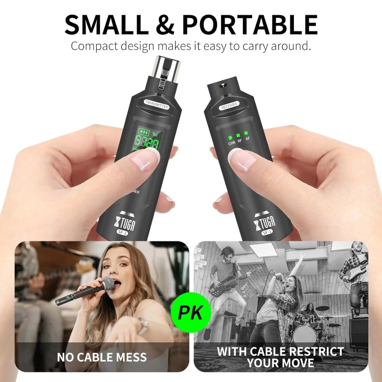 Vezeték nélküli XLR Adó + Vevő UHF  - mikrofonhoz / gitárhoz fekete (XTUGA SF-1 )-6