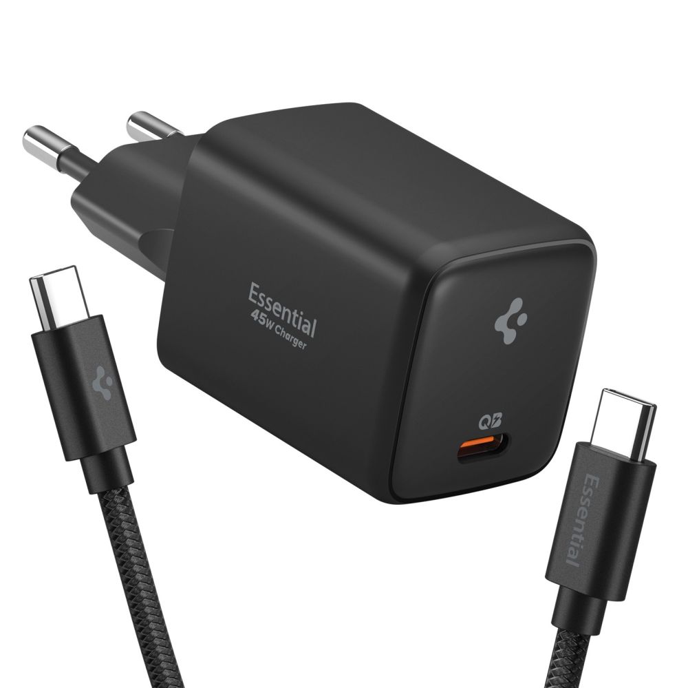 Spigen EE451EU Essential 1-portos hálózati töltő 45W + USB-C kábel fekete-0
