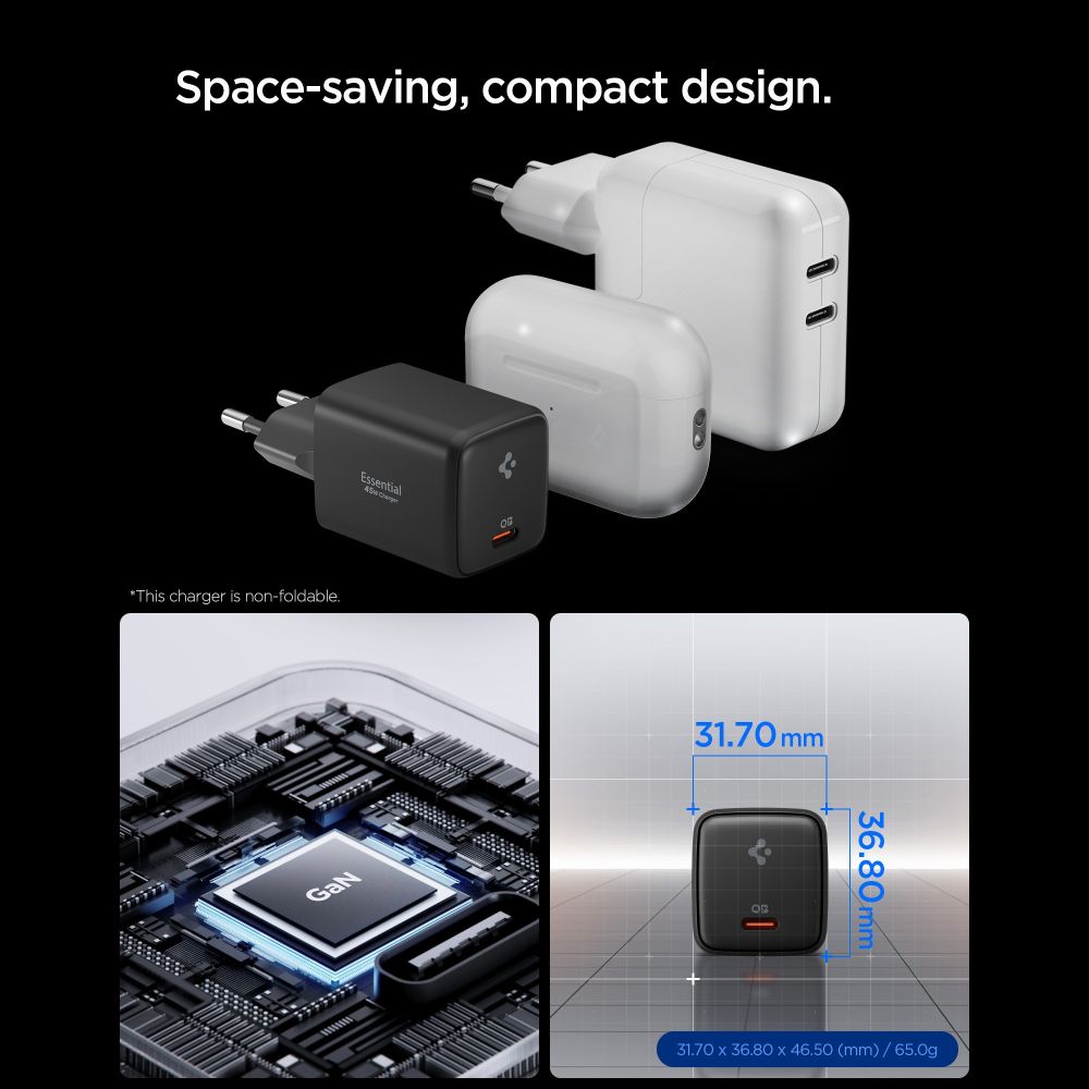 Spigen EE451EU Essential 1-portos hálózati töltő 45W + USB-C kábel fekete-2