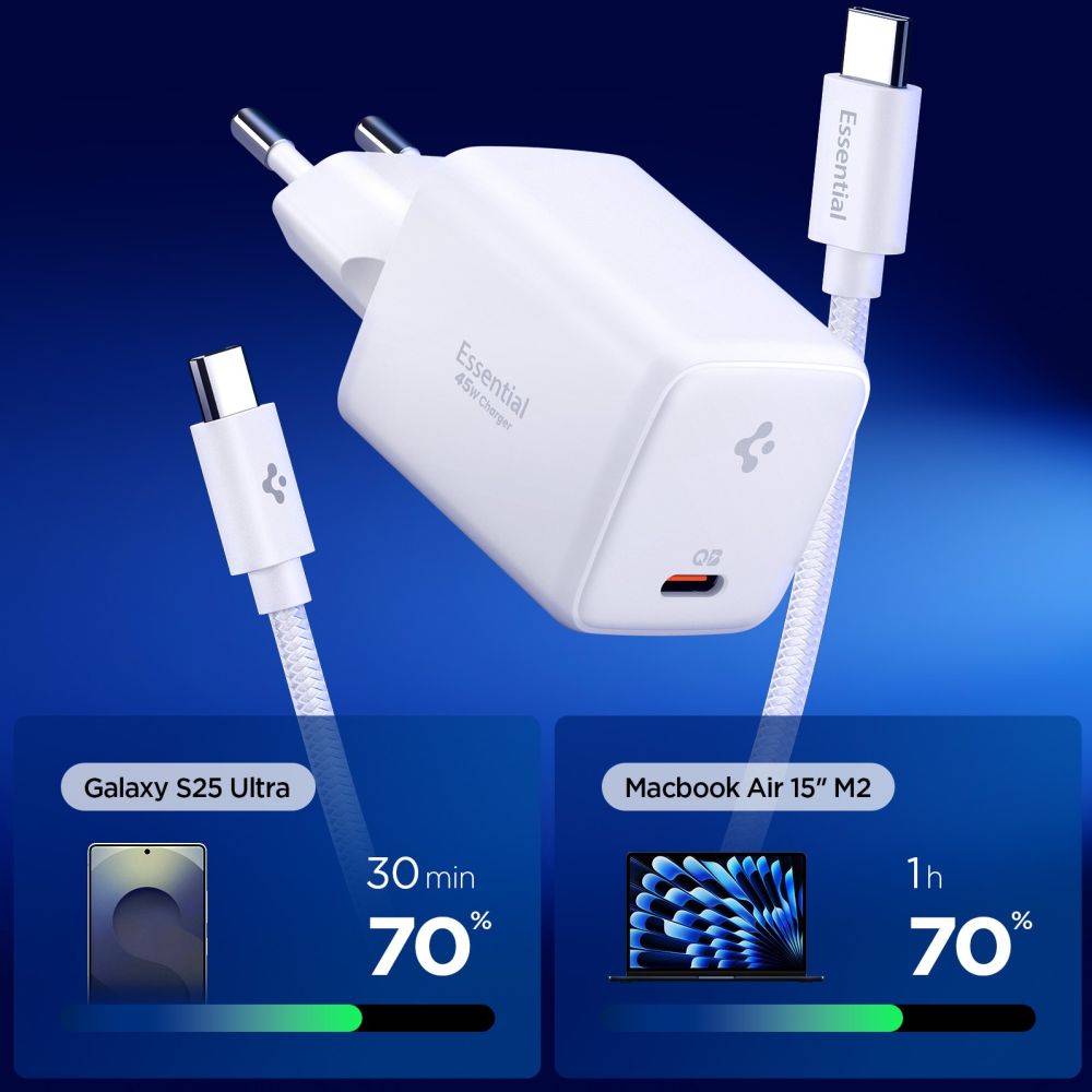 Spigen EE451EU Essential 1-portos hálózati töltő 45W + Type-C kábel Fehér-1