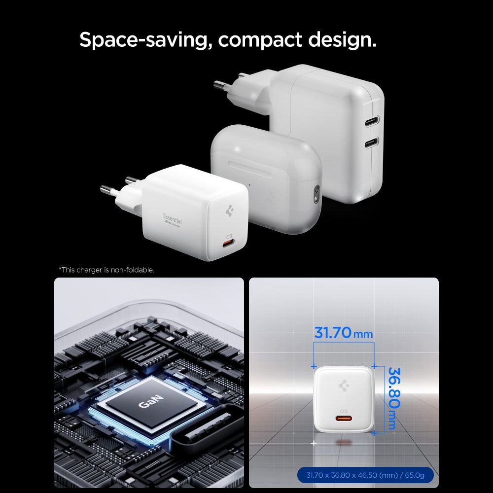 Spigen EE451EU Essential 1-portos hálózati töltő 45W + Type-C kábel Fehér-2