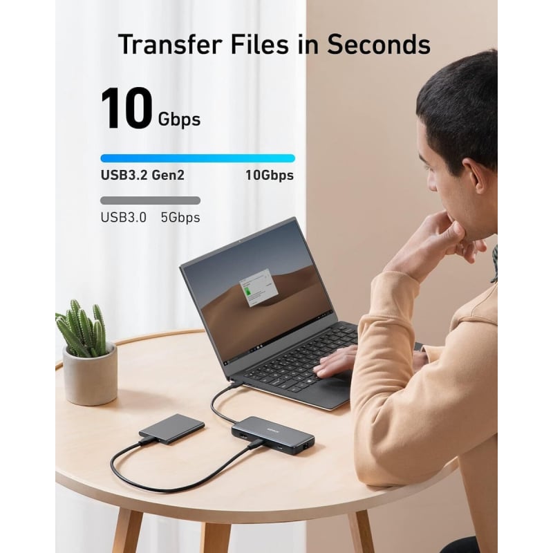 USB-C Hub Anker 555, 2 x USB-A 3.2 - 2 x USB-C - 1 x HDMI - 1 x RJ45 - 1 x SD - 1 x microSD, Szürke-2