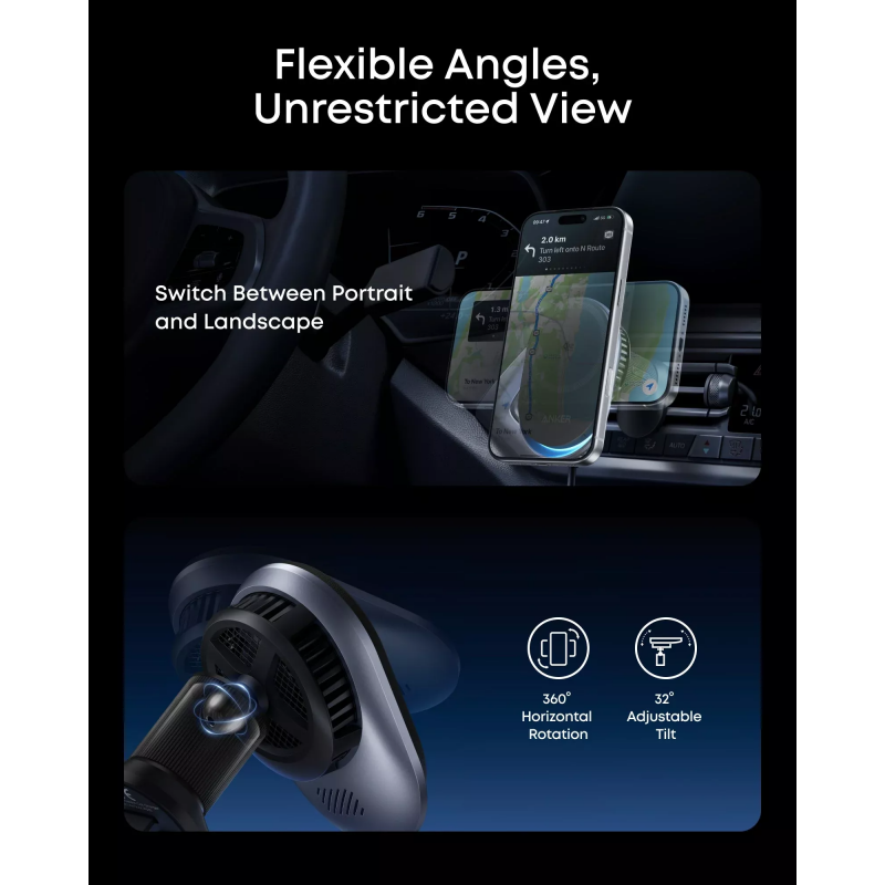 Anker Prime MagGo AirCool vezeték nélküli autós töltő, 25W, fekete (B2933H11)-5