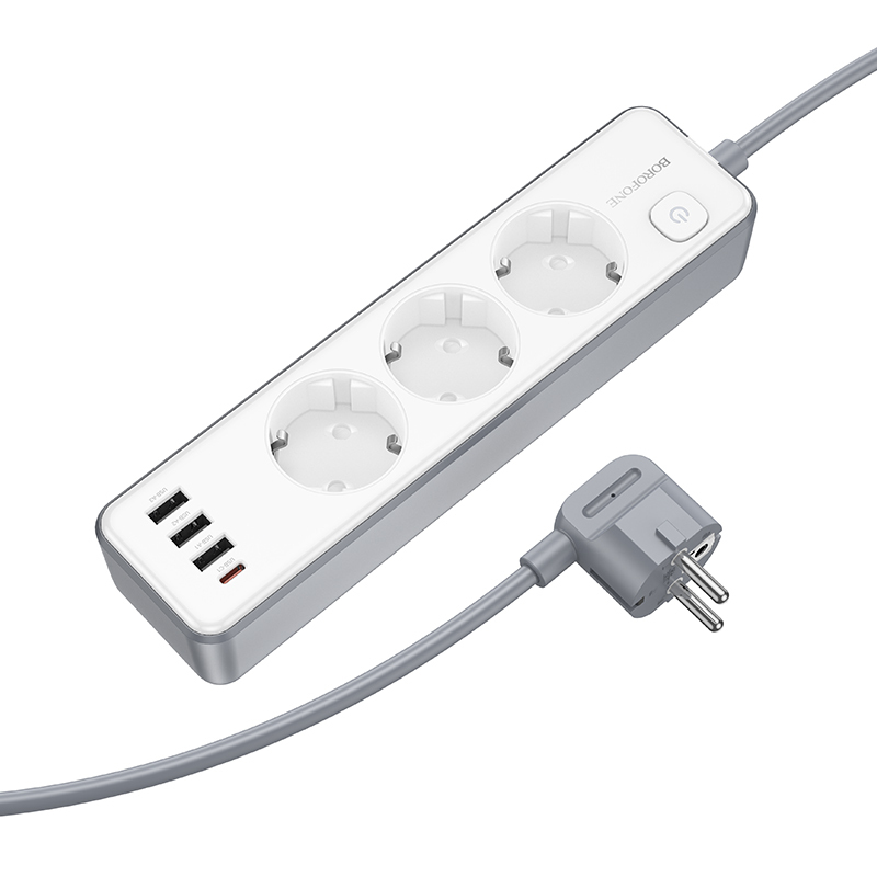 Borofone hálózati elosztó BAC9 - 3 aljzat 240V + 3xUSB + Type C - PD 20W 2 méter fekete-3