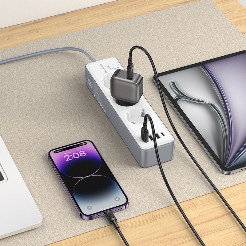Borofone hálózati elosztó BAC9 - 3 aljzat 240V + 3xUSB + Type C - PD 20W 2 méter fekete-6